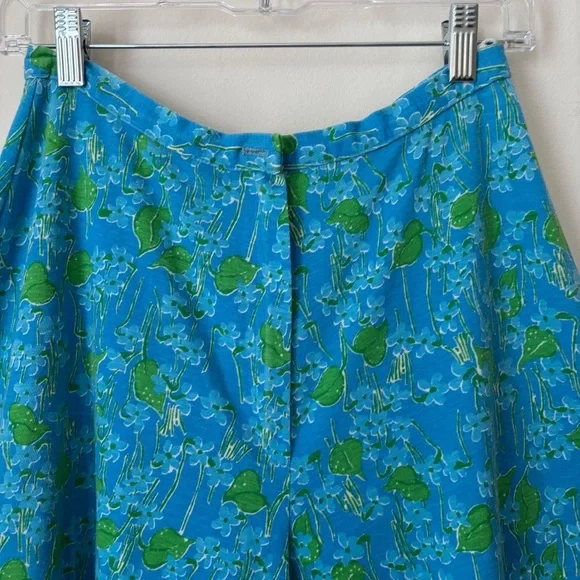 Lilly Pulitzer Vintage 70's Culottes The Lilly 6 Wide Leg Pants Blue Floral Wide Leg